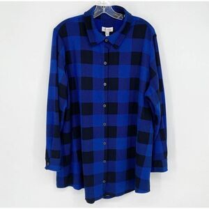 D&CO button-up polyester plaid blue button up shirt size S